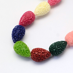 Mixed Color Dyed Synthetic Coral Teardrop Beads, Mixed Color, 21x14x14mm, Hole: 1~2mm