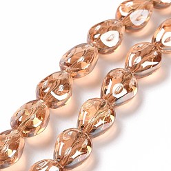 Marron Sablonneux Transparentes perles de verre de galvanoplastie brins, arc-en-ciel plaqué, larme, Sandy Brown, 11x9x6.6mm, Trou: 1.1mm, Environ 55 pcs/chapelet, 24.25 pouce (61.6 cm)