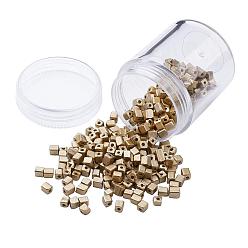 Golden Plated Plated Glass Seed Beads, Round Hole, Cube, Golden Plated, 3~7x3x3mm, Hole: 0.5mm, about 400pcs/box