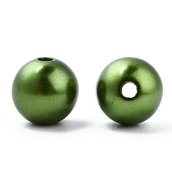 Olive Terne Perles d'imitation en plastique ABS peintes à la bombe, ronde, vert olive, 10x9.5mm, Trou: 2mm, environ 1040 pcs / 500 g