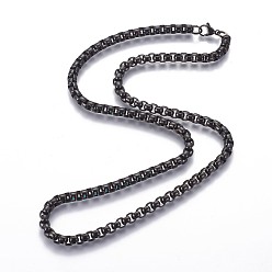 Gunmetal 304 Stainless Steel Box Chain Necklaces, with Lobster Claw Clasp, Gunmetal, 23.62 inch(60cm), 6mm