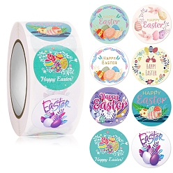 Word 8 Patterns Easter Theme Paper Self Adhesive Rabbit Stickers Rolls, for Suitcase, Skateboard, Refrigerator, Helmet, Mobile Phone Shell, Word, Sticker: 25mm, 500pcs/roll