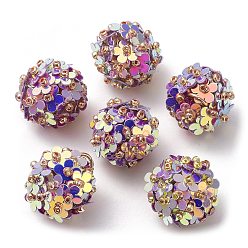 Pourpre Moyen Paillette en plastique pvc avec pendentifs en perles de graines de verre, avec boucles en fer, charmes de fleurs, support violet, 18x17mm, Trou: 4.3mm