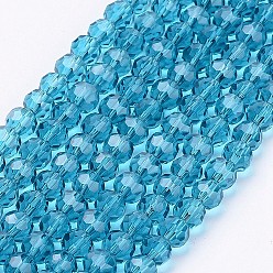 Steel Blue Glass Beads Strands, Faceted(32 Facets), Round, Steel Blue, 8mm, Hole: 1.5mm, about 66~67pcs/strand, 15.12 inch~15.35 inch(38.4~39cm)