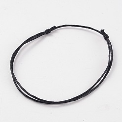 Black Adjustable Waxed Cord Bracelets, Black, 50~100mm(2 inch~3-7/8 inch)