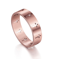 Rose Gold Stainless Steel Cross Finger Ring, Hollow Ring for Women, Rose Gold, US Size 11(20.6mm)