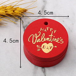 Rouge Étiquettes-cadeaux en papier, étiquettes de suspension, rond avec le mot d'estampage d'or happy valentine's day, rouge, 4.5 cm, 100 pcs /sachet 
