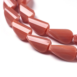 Salmon Opaque Solid Color Glass Beads Strands, Faceted, Twist, Salmon, 13x8x5mm, Hole: 1.4mm, about 50pcs/strand, 26.9 inch(68.5cm)