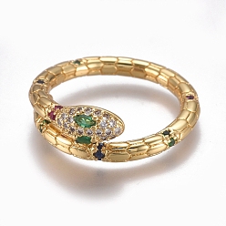 Doré  Micro cuivres ouvrent zircone cubique anneaux de manchette, anneaux ouverts, plaqué longue durée, serpent, colorées, or, taille 7, diamètre intérieur: 17 mm