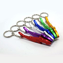 Mixed Color Aluminum Alloy Shark Bottle Openers, with Iron Rings, Platinum, Mixed Color, 125mm