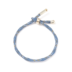 Sky Blue Couple Wave Pattern Nylon Round Cord Silder Bracelet with Brass Clasp for Women, Cadmium Free & Lead Free, Sky Blue, Inner Diameter: 2-1/2inch(6.25~6.3cm) 