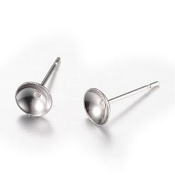 Stainless Steel Color 304 Stainless Steel Stud Earring Findings, Stainless Steel Color, 6mm, Pin: 0.8mm
