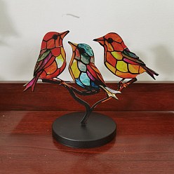 Colorful Stained Acrylic Birds Desktop Ornaments, Double-Sided Metal Bird Sculpture for Home Office, Colorful, 160x115x3mm