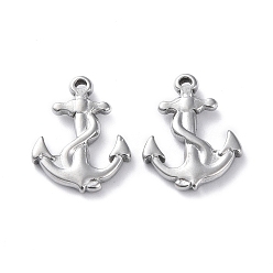 Stainless Steel Color 304 Stainless Steel Pendants, Anchor Charm, Stainless Steel Color, 19x15x3mm, Hole: 1.2mm