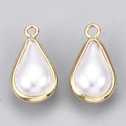 Creamy White ABS Plastic Imitation Pearl Charms, with Brass Findings, teardrop, Real 18K Gold Plated, Creamy White, 14.5x8x5.5mm, Hole: 1.2mm