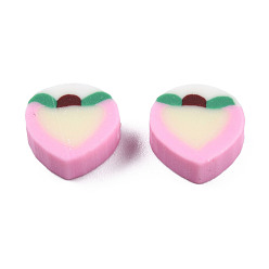 Pearl Pink Handmade Polymer Clay Beads, Peach, Pearl Pink, 9~9.5x9.5~10x4.5mm, Hole: 1.2~1.8mm