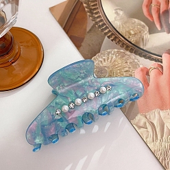 Deep Sky Blue Cellulose Acetate(Resin) Claw Hair Clip, Rhinestones Pearl Style for Women Girls, Deep Sky Blue, 94x42x41mm