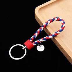 Colorful PU Leather Knitting Keychains, Wristlet Keychains, with Platinum Tone Plated Alloy Key Rings, Colorful, 12.5x3.2cm