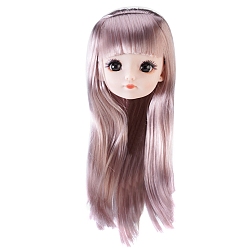 Rosy Brown Plastic Doll Head, with Long Hairstyle, for Female BJD Doll Accessories Making, Rosy Brown, 150mm