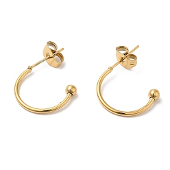 Real 18K Gold Plated 304 Stainless Steel Stud Earring, Half Hoop Ear Stud, Real 18K Gold Plated, 15x3x20mm