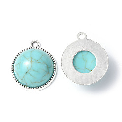 Antique Silver Resin Imitation Turquoise Pendants, with Rack Plating Tibetan Style Alloy Settings, Lead Free & Cadmium Free & Nickel Free, Dome/Semi Sphere Charm, Antique Silver, 21x18x8mm, Hole: 1.6mm
