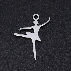 Stainless Steel Color 201 Stainless Steel Laser Cut Pendants, Ballet Dancer, Stainless Steel Color, 17.5x13x1mm, Hole: 1.4mm