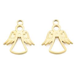 Real 18K Gold Plated Ion Plating(IP) 201 Stainless Steel Pendants, Angel, Real 18K Gold Plated, 23x19x2mm, Hole: 2.5mm