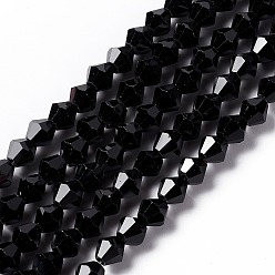 Black Imitation Austrian Crystal 5301 Bicone Beads, Faceted Glass Beads Strands, Black, 4x4mm, Hole: 1mm, about 88~89pcs/strand, 12.99~13.39 inch