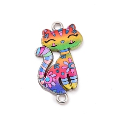 Разноцветный Подвески из сплава эмали, кошка с цветочным узором, красочный, 28.5x15x1.5 мм, отверстие : 1.5 мм