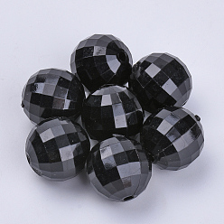 Noir Perles acryliques transparentes, facette, ronde, noir, 29x29mm, trou: 3.8 mm, environ 34 pcs / 500 g