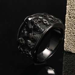Черный Цвет Металла Кольца из титановой стали, череп, металлический черный , размер США 9 (18.9 мм)