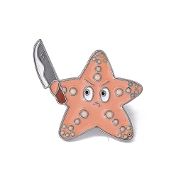 Estrella de mar Animal marino con pin esmaltado en forma de cuchillo, Broche de dibujos animados de aleación de bronce para ropa de mochila, patrón de estrella de mar, 27x30x2 mm, pin: 1.3 mm
