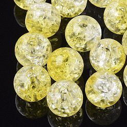 Yellow Transparent Crackle Acrylic Beads, Round, Yellow, 10mm, Hole: 2mm, about 943pc/500g