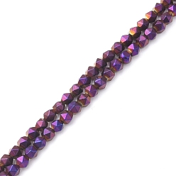Plaqué Violet Galvanoplastie synthétiques perles d'hématite non-magnétiques brins, facette, polygone, pourpre plaqué, 3.8~4mm, Trou: 1mm, Environ 99 pcs/chapelet, 14.96 pouce (38 cm)