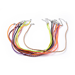 Mixed Color Trendy Braided Imitation Leather Necklace Making, with Iron End Chains and Lobster Claw Clasps, Platinum Metal Color, Mixed Color, 16.9 inchx3mm