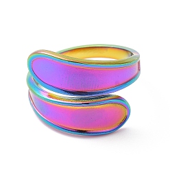 Rainbow Color Ion Plating(IP) 304 Stainless Steel Teardrop Open Cuff Ring for Women, Rainbow Color, US Size 8 1/2(18.5mm)