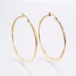 Golden 304 Stainless Steel Big Hoop Earrings, Hypoallergenic Earrings, Flat Ring Shape, Golden, 12 Gauge, 44~46x2mm, Pin: 0.7x1mm
