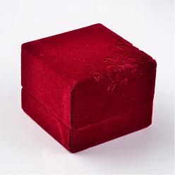 Roja Cajas cuadradas de anillo de terciopelo, patrón de flores, de regalo cajas, rojo, 6x6x5 cm