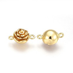 Golden Brass Magnetic Clasps with Loops, Flower, Golden, 12.7x19.5x9.2mm, Hole: 1.8mm