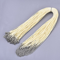 Beige Coton ciré création de collier cordon, avec des agrafes en alliage pince de homard et chaînes terminales de fer, platine, beige, 17.4 pouce (44 cm), 1.5mm