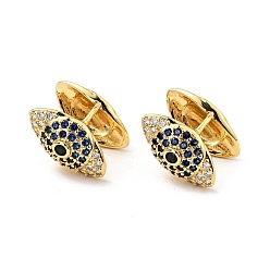 Real 18K Gold Plated Medium Blue Cubic Zirconia Clamshell Shape with Evil Eye Hoop Earrings, Brass Jewelry for Women, Cadmium Free & Nickel Free & Lead Free, Real 18K Gold Plated, 13x16x18mm, Pin: 1mm