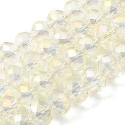 Beige Perles en verre electroplate, de couleur plaquée ab , facette, rondelle, beige, 6x4mm, Trou: 1mm, Environ 85~88 pcs/chapelet, 16.1~16.5 pouce (41~42 cm)