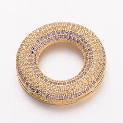 Golden Brass Cubic Zirconia Pendants, Multi-strand Links, Donut, Golden, 27x5mm, Hole: 0.7x6mm