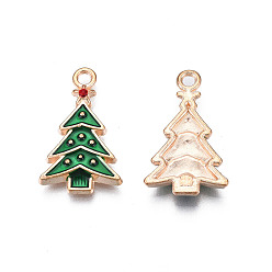 Green Christmas Alloy Enamel Pendants, Cadmium Free & Lead Free, Light Gold, Christmas Tree, Green, 22.5x13.5x2.5mm, Hole: 1.8mm