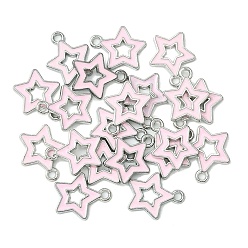 Pink Colgantes de la aleación del esmalte, estrella, Platino, rosa, 16x14x2 mm, agujero: 1.6 mm, sobre 20 unidades / bolsa