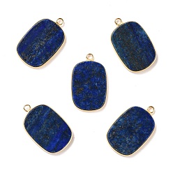 Lapis Lazuli Natural Lapis Lazuli Pendants, with Golden Brass Findings, Rectangle, 27~28x17x3~3.5mm, Hole: 2mm