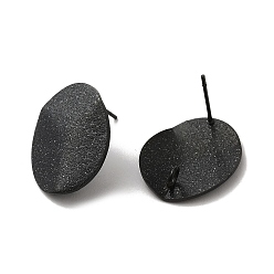 Electrophoresis Black 304 Stainless Steel Stud Earrings Findings, with Vertical Loop, Textured Oval, Electrophoresis Black, 20x16mm, Hole: 2.5mm, Pin: 0.7mm