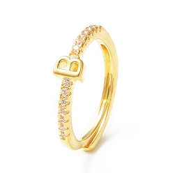 Letter B Clear Cubic Zirconia Initial Letter Adjustable Ring, Golden Brass Jewelry for Women, Letter.B, Inner Diameter: 18mm