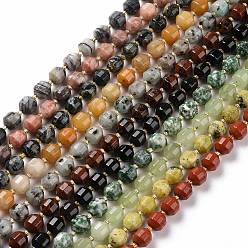 Mixed Stone Natural Mixed Gemstone Beads Strands, with Seed Beads, Faceted Bicone Barrel Drum, 9~10mm, Hole: 1.2mm, about 29~32pcs/strand, 14.45~14.84 inch(36.7~37.7cm)