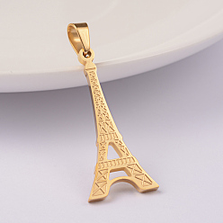 Golden Ion Plating(IP) 304 Stainless Steel Pendants, Eiffel Tower, Golden, 33x15x2mm, Hole: 6x4mm